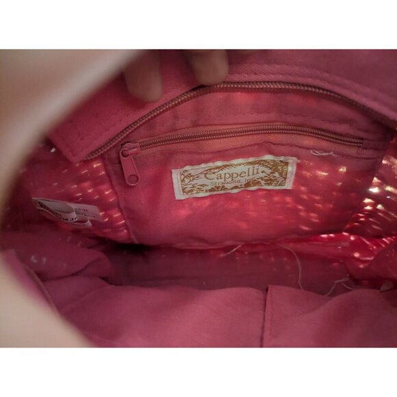 Vintage Cappelli Hot Pink Woven Straw Purse Beaded Handle Handbag Summer Bag - Picture 3 of 5